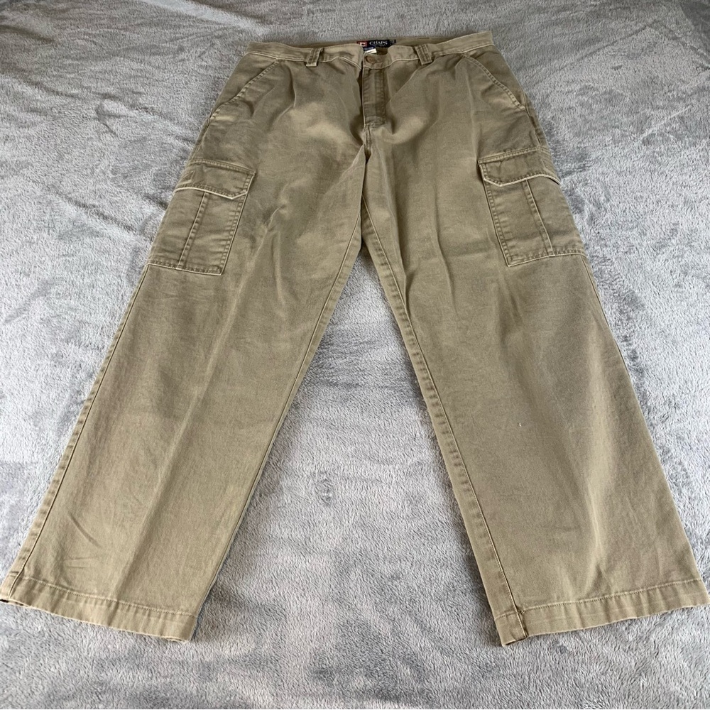 Vintage‎ Chaps Wide Leg Cargo Pants Mens 36 X 30 Olive Green Pockets Baggy 90s